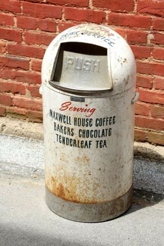 Vintage Maxwell House Coffee industrial trash can flip top lid bakers chocolate 2