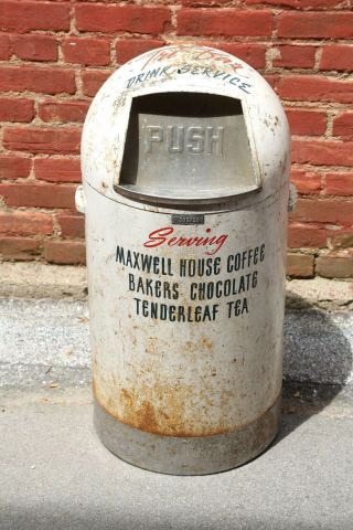 Vintage Maxwell House Coffee industrial trash can flip top lid bakers chocolate 3