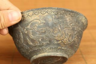Rare Chinese Old Bronze Hand Carved Dragon Statue Figure Bowl Wine Cup Ornament