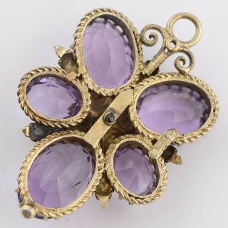Antique Victorian Sterling Silver Natural Amethyst Pansy Flower Pendant 4