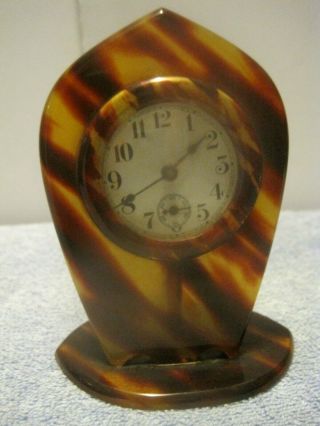 Neat Looking Vintage Art Deco Bakelite Or Catalin Plastic Clock.  Fun Decor