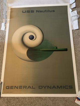Vintage 1955 Erik Nitsche General Dynamics,  Uss Nautilus Poster Rare