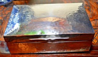 Vintage Antique Sterling Silver Hammered Jewellery Keepsake Box With Wood Inlay