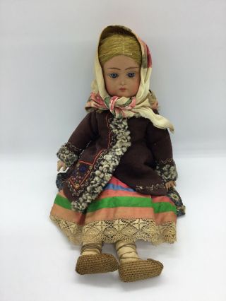 Antique Russian Bisque Socket Head Doll Jointed Composition Body Clothes Girl