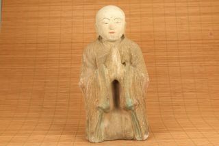 Big Rare Chinese Old Wood Hand Carved Kneel Monk Antique Statue Collectable