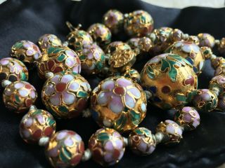 Vintage Chinese Export Hand Knotted Cloisonne Bead Necklace Asian Antique