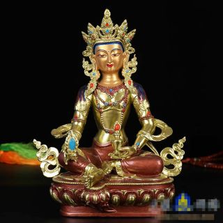 12 " Tibet Tibetan Buddhism Copper Gilt Hand Painting Ksitigarbha Buddha Statue