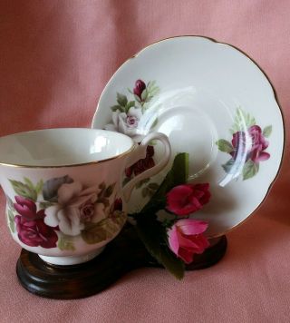 Vintage Royal Grafton Red & White Roses Bone China Tea Cup & Saucer Set England