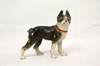 Antique Hubley Cast Iron Boxer Dog Paperweight 3 " Figurine Brown And White