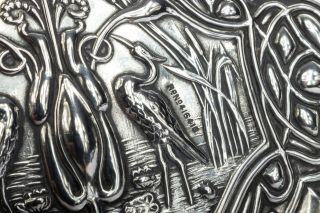 Art Nouveau Edwardian Sterling Silver Heron Pin Tray / Dish 1904
