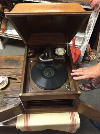 Antique 1912 Mahogany Victor Victrola Talking Machine Table Top Crank Phonograph 3