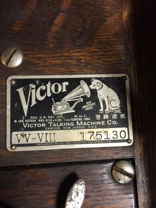 Antique 1912 Mahogany Victor Victrola Talking Machine Table Top Crank Phonograph 4
