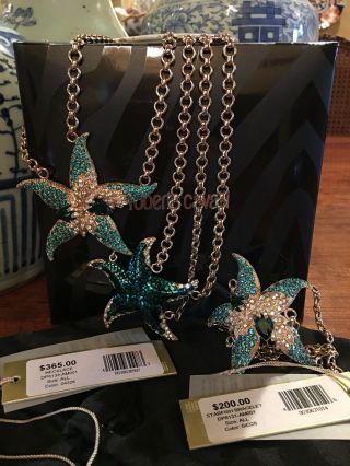 Roberto Cavalli Blue Crystal Starfish Necklace And Bracelet Set