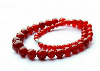 100 China Natural Hand Carved Brazilian Red Agate Jade Round Bead Necklace