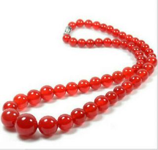 100 China Natural hand carved Brazilian red agate jade round bead necklace 2