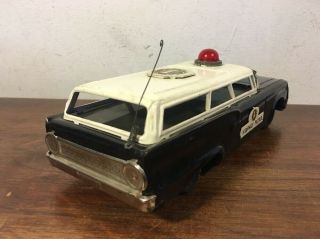 Vintage Tin Friction Highway Patrol Ford Fairlane Wagon W Light On Top Japan 5