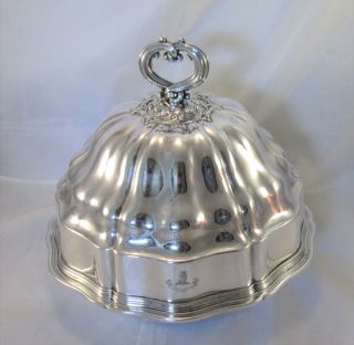 Unusual 19th Century Silver Plated Dish & Cover - Lion Crest