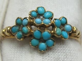 Antique Georgian 18 Carat Gold Turquoise & Diamond Flower Ring