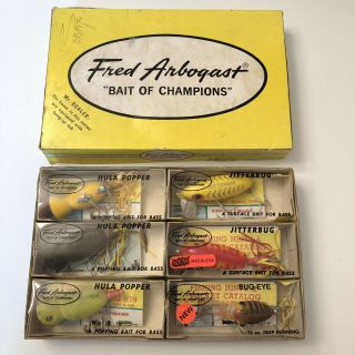 Vintage Fred Arbogast 6 Lures Orig Boxes & Inserts,  5,  1 In Dealer Box