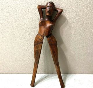 Vintage Wooden Nutcracker Nude Woman Folk Art 13 " Primitive Hand Carved Naked