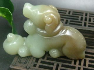 Chinese Antique Celadon Nephrite Hetian - Jade Aquarius Statues/pendant 15 3