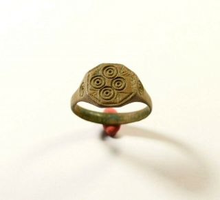 Medieval - Saxon Era Bronze Finger Ring - Evil Eye Motif On Bezel