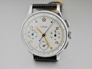 VINTAGE 40 ' S 50 ' S CARTIER CHRONOGRAPH WATCH RUNS BUT FOR REPAIR EXU IMPORT CODE 4