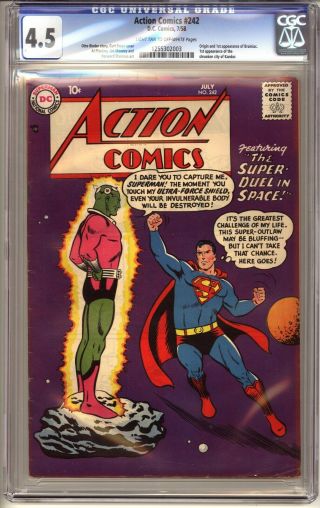 Action Comics 242 Cgc 4.  5 Lt - Ow Dc 7/58 1st App Brainiac (superman) Rare