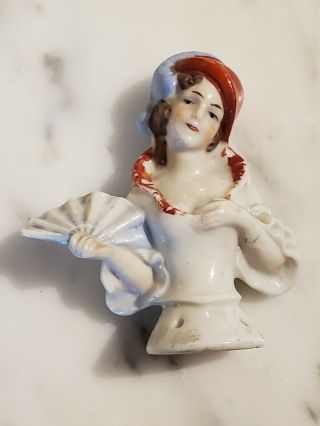 Antique Porcelain Made Germany Half Doll Holding A Fan