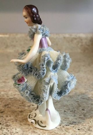 Antique Dresden Porcelain Lady Figurine Lace Dress,  Made In Germany 3