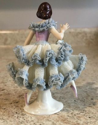 Antique Dresden Porcelain Lady Figurine Lace Dress,  Made In Germany 4