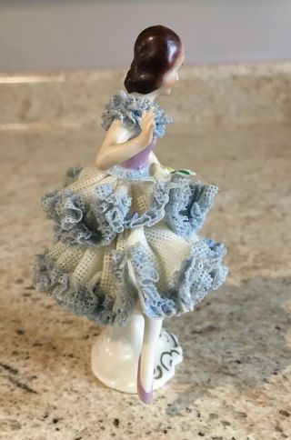 Antique Dresden Porcelain Lady Figurine Lace Dress,  Made In Germany 5