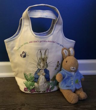 Beatrix Potter Peter Rabbit Canvas Tote Bag Easter Bag 14” Tall And Plush Doll