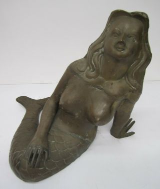 Vtg Large Brass Metal Maritime Nautical Sea Mermaid Statue Sculpture Nude 19 "