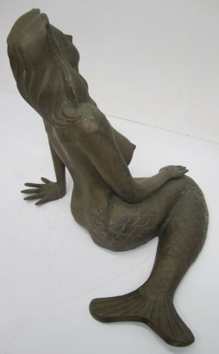 Vtg Large Brass Metal Maritime Nautical Sea Mermaid Statue Sculpture Nude 19 
