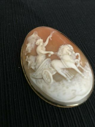 Antique Victorian Carved Cameo Pin - Classical Figure Riding Horse Drawn Chariot 5