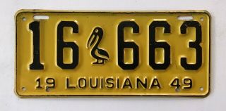 Vintage Louisiana 1949 Embossed Pelican License Plate,  16 663,  Beauty