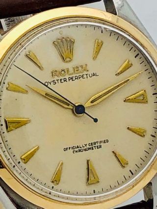 Estate Vintage Rolex BIG Bubbleback 6084 Men ' s Watch in 14kt & Stainless Steel 10