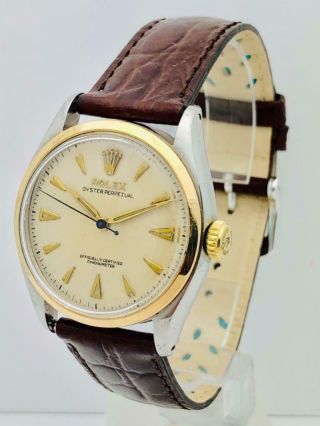 Estate Vintage Rolex BIG Bubbleback 6084 Men ' s Watch in 14kt & Stainless Steel 2