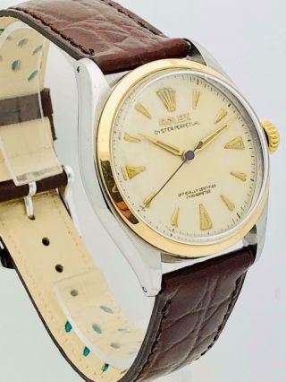 Estate Vintage Rolex BIG Bubbleback 6084 Men ' s Watch in 14kt & Stainless Steel 8