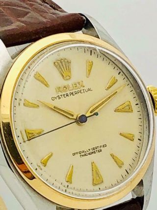 Estate Vintage Rolex BIG Bubbleback 6084 Men ' s Watch in 14kt & Stainless Steel 9