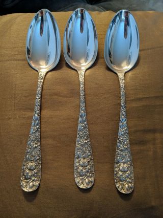 Stieff Rose 8 1/2 Inch Silver Serving Spoon Set Of 3