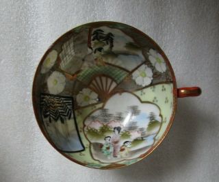 Antique Japanese Kutani Hand Painted Tea Cup Inside & Outside Geisha Decorated