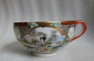 ANTIQUE JAPANESE Kutani Hand Painted TEA CUP INSIDE & OUTSIDE GEISHA Decorated 2
