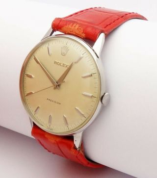 Rolex Vintage Precision Mechanical 36 mm Stainless Steel Red Leather Men’s Watch 2