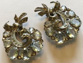 2 - Vintage Eisenberg Sterling Silver Signed Clear Rhinestone Fur Clips