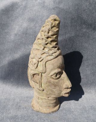 Ancient West African Mali Timbuktu Male/female Head Figure Cast Bronze Sculpture