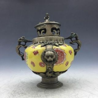 Collect Chinese Ceramic Incense Burner Handmade Painting Flowers