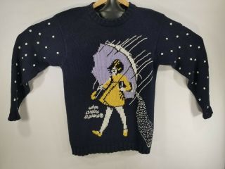 Vtg Eagle’s Eye Sweater Women M Long Mortons Salt Pop Art Knit 90s Grunge 1992