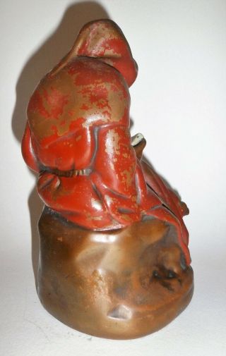 Vintage Galvano Marion Bronze Red Robed Reading Monk Statue Single Book End 3